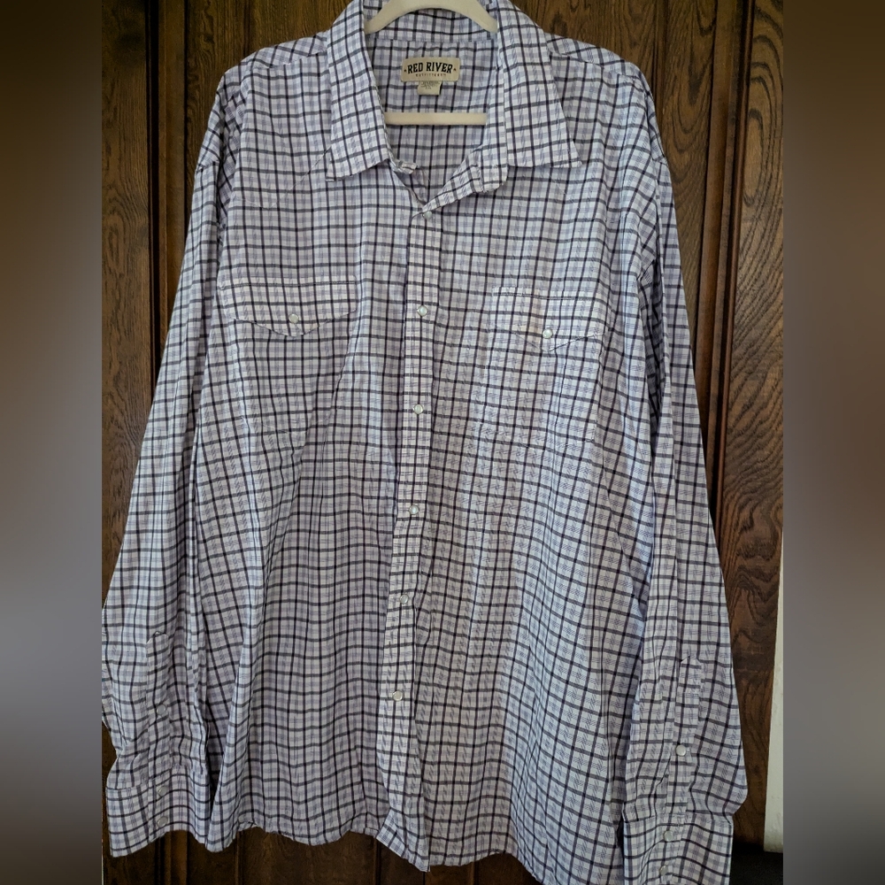 Men's Red River Black and White Casual Button Down Shirt Size 4XL